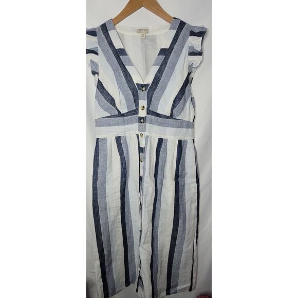 J Crew- Point Sur- Linen Striped A Line Dress- size 12 - Picture 2 of 10